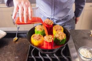 Pouring in the tomato juice