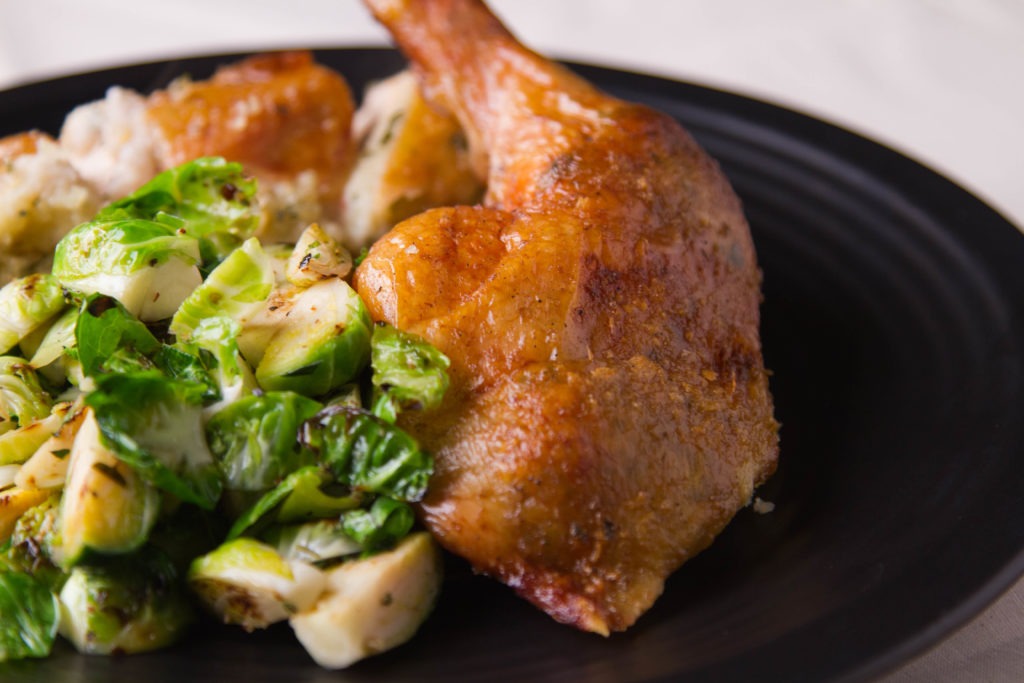 Smoked chicken with Brussels sprouts