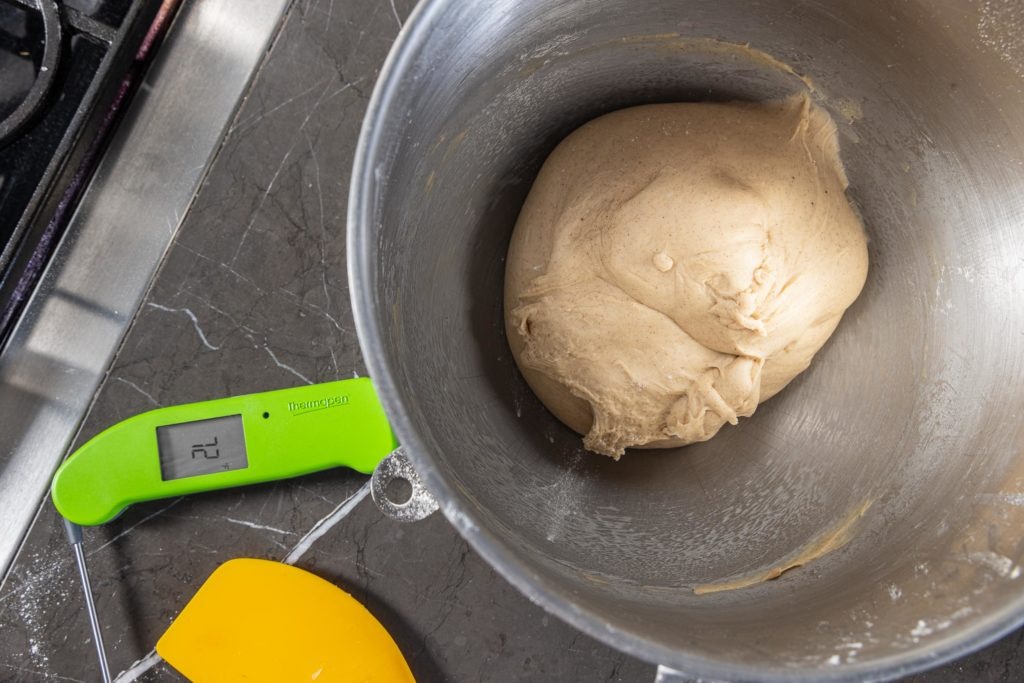 Dough in bowl next to Thermapen