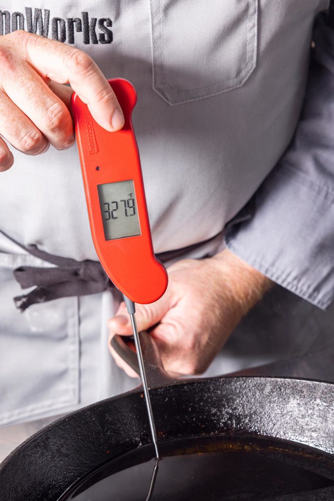 Temping the oil with Thermapen ONE