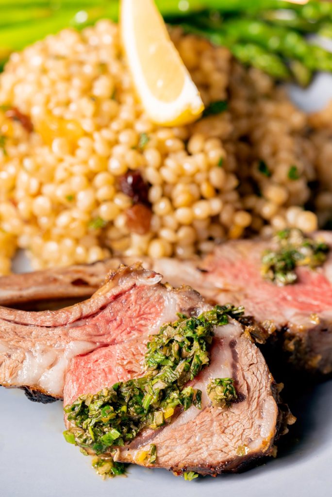 Lamb chops with mint sauce and couscous