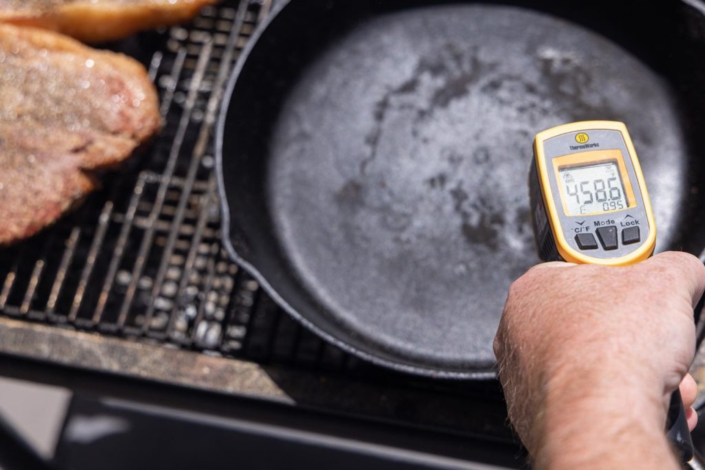 Temping the pan with an IR thermometer