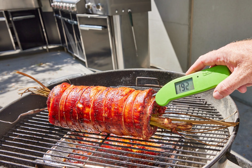 temping the pork belly  with a Thermapen