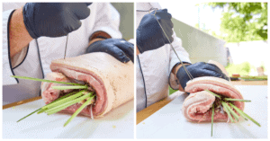skewering the belly to tie it later