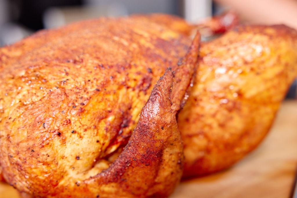 close-up of roasted smoked chicken