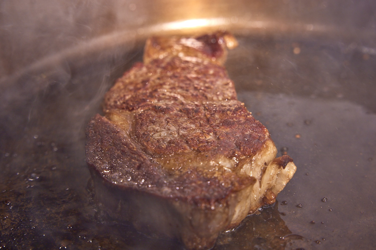 The steak with a well established crust