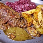Beef rouladen with red cabbage and roasted potatoes