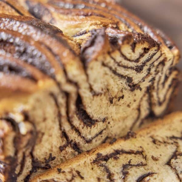 A loaf of babka, sliced open