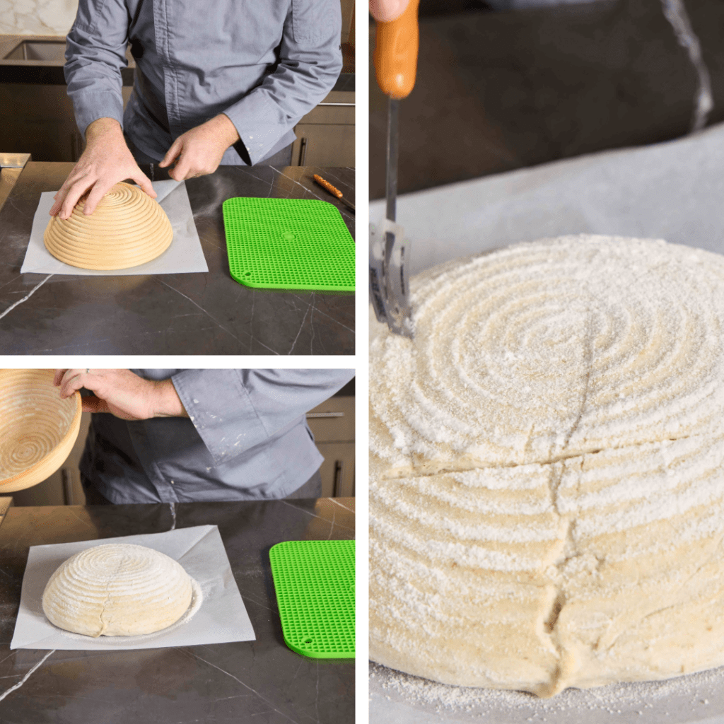 Prepping the dough for the pan
