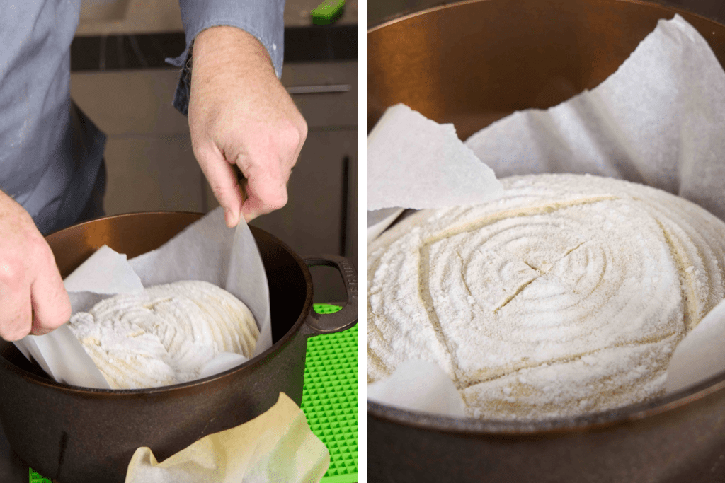Placing the dough in the pot