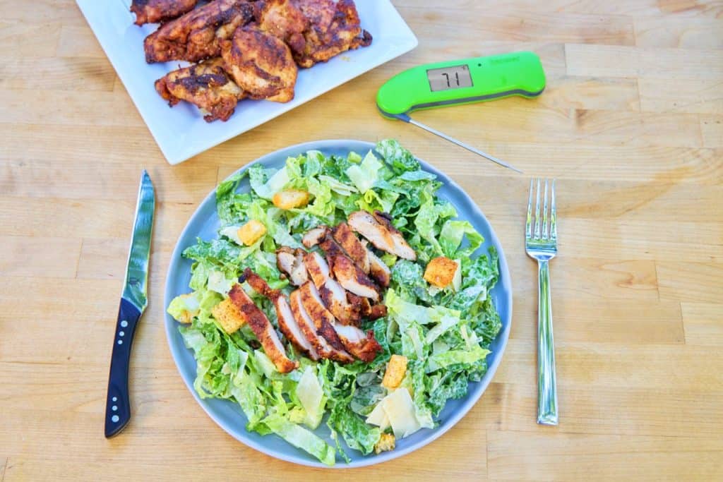 A Caesar salad with grilled chicken