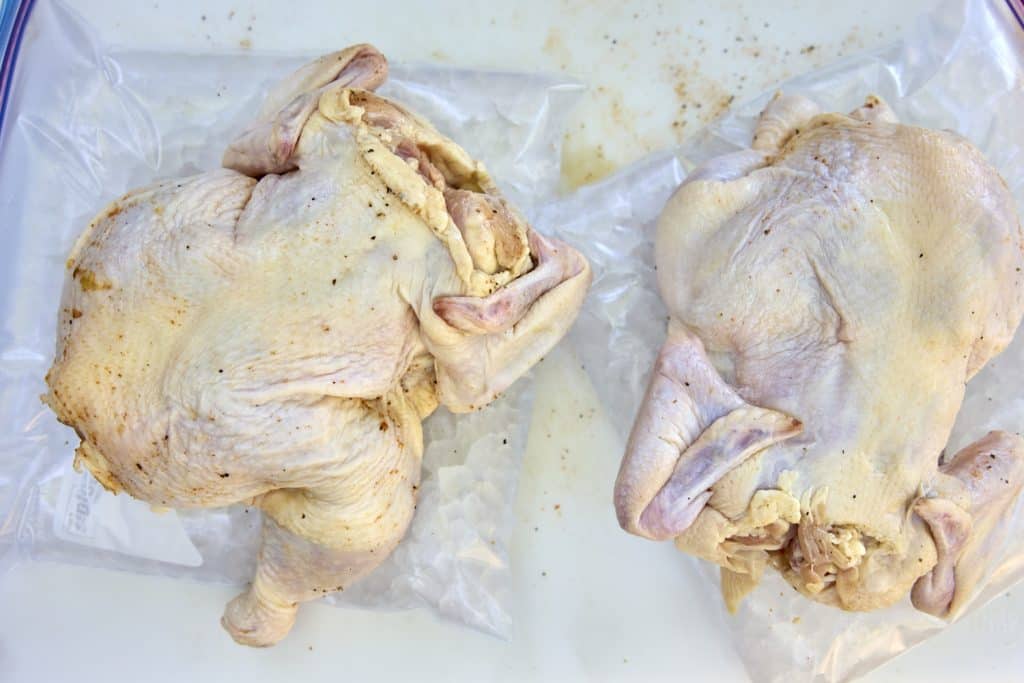 Chickens with their breasts on ice