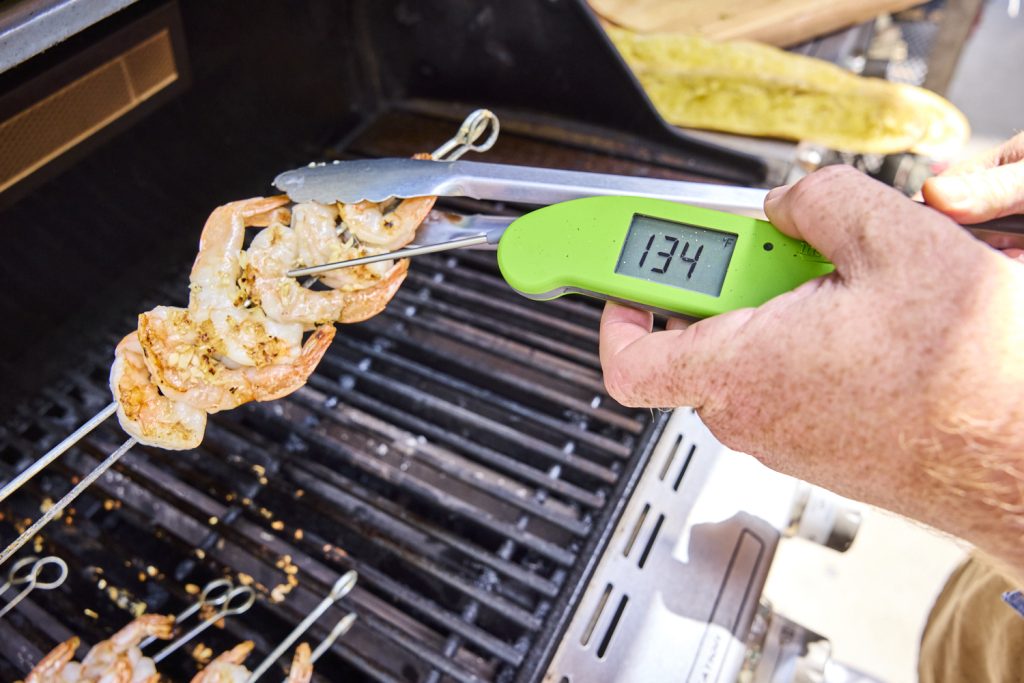 temping shrimp on the grill