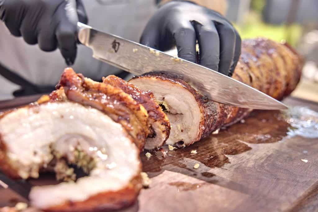 Slicing pork belly