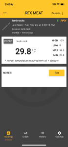 Screenshot of the app while cooking a rack of lamb