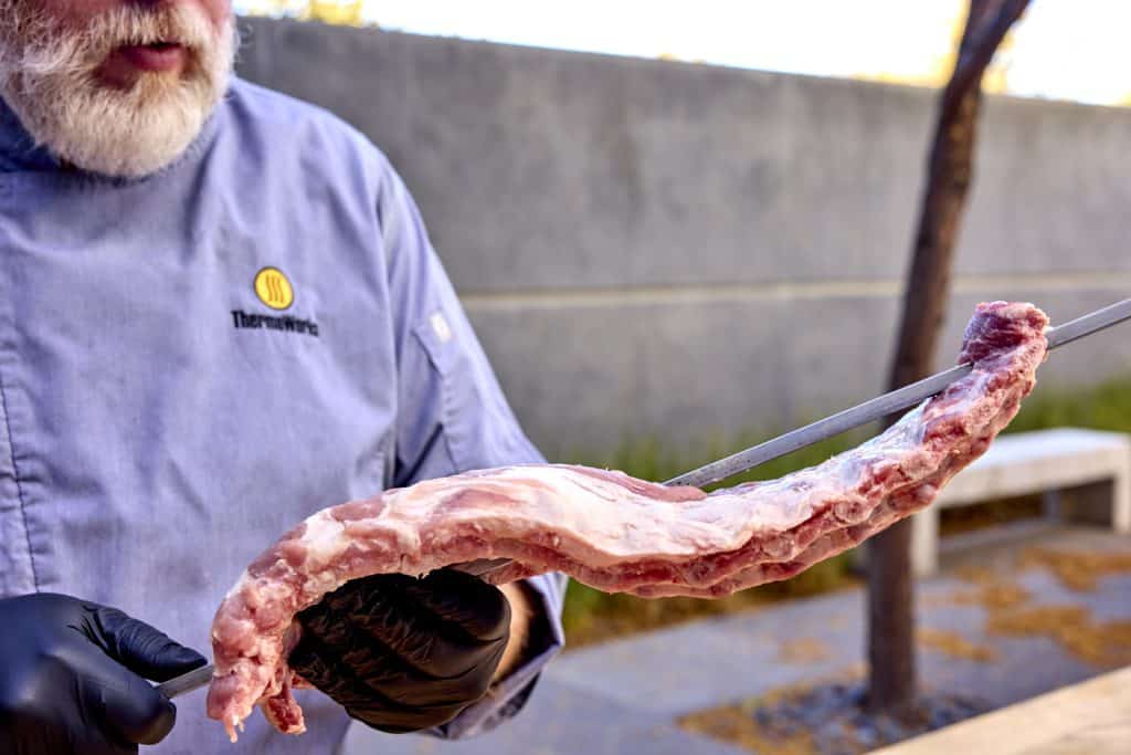 threading the ribs onto the skewer