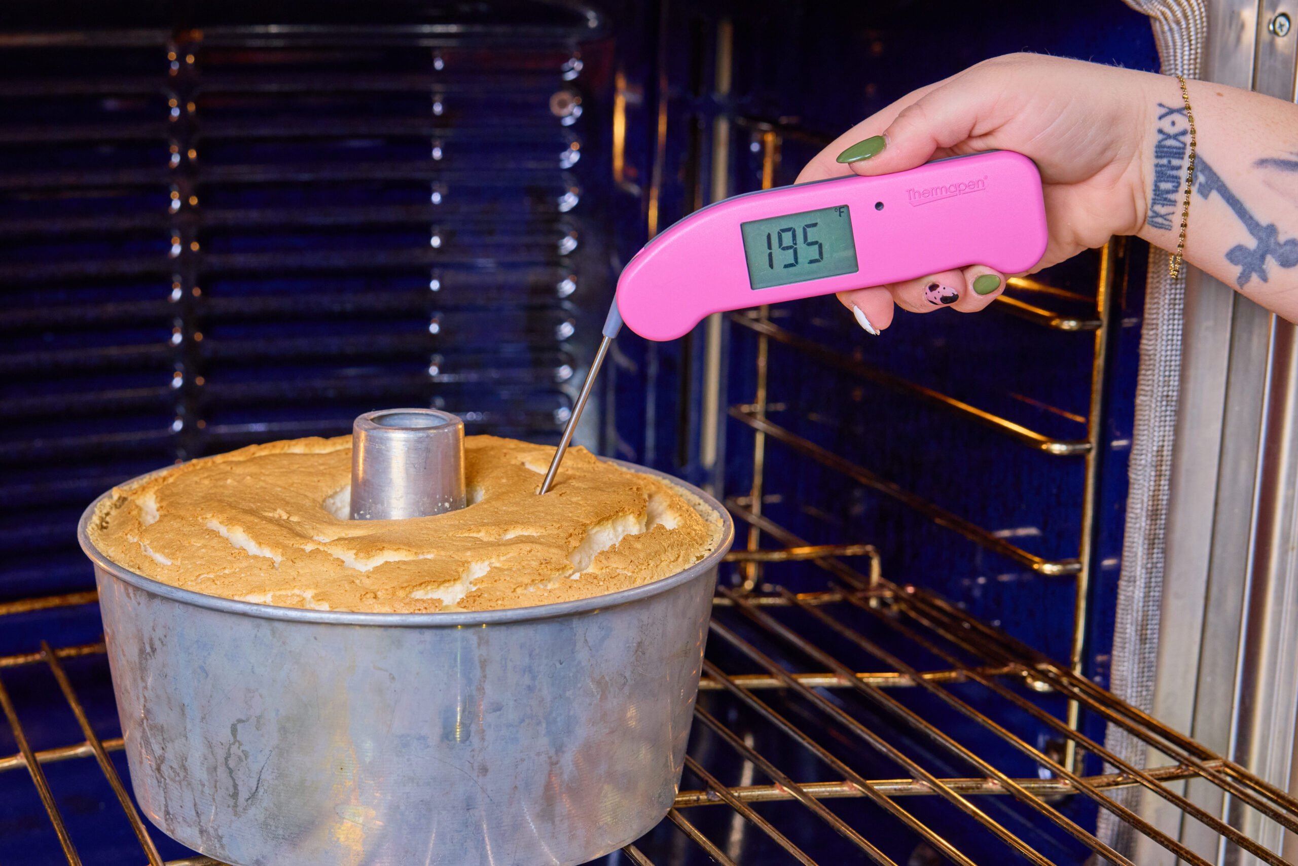 Thermapen ONE temping the angel food cake