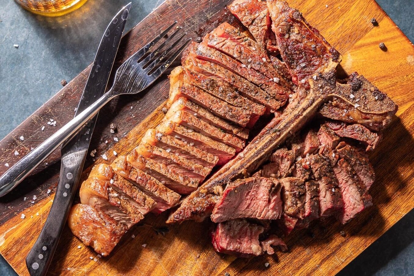 Porterhouse steak on cutting board