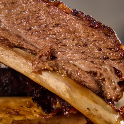 A dino rib dripping with juice