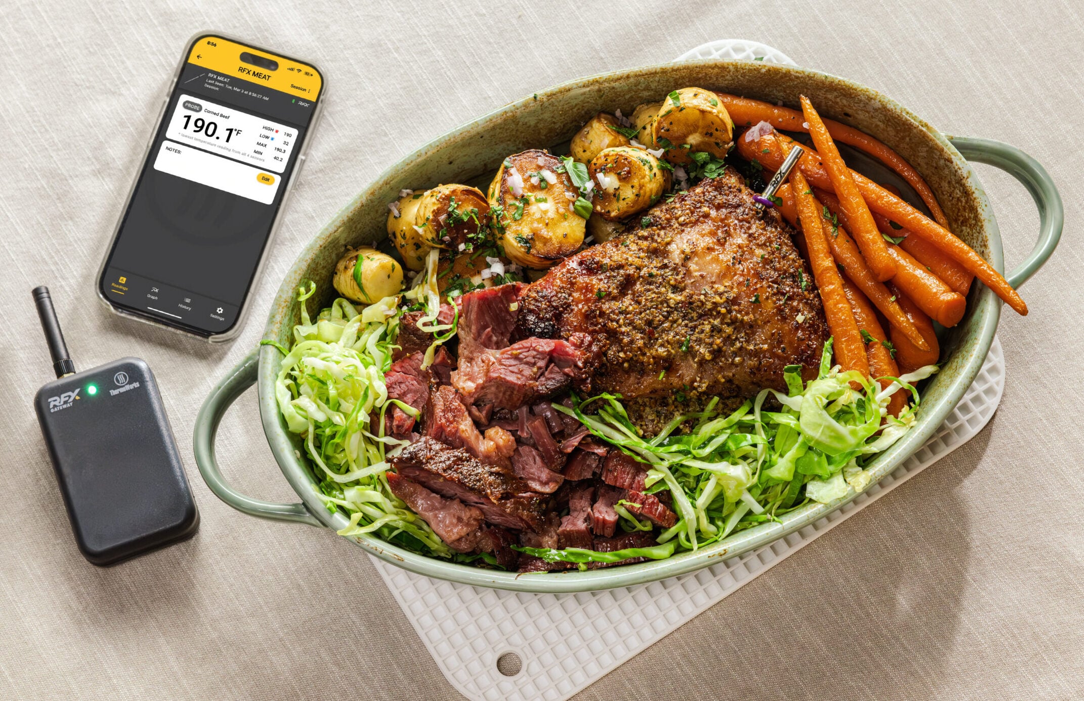 corned beef in a dish with RFX wireless